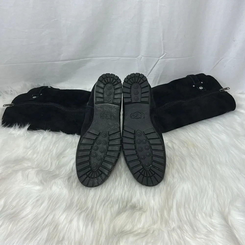 UGG Jillian Black Suede Leather Shearling Lined Riding Boots Sz‎ 6.5